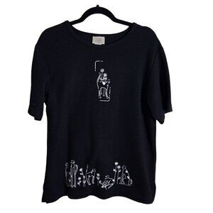 Teddi Vintage Black White Crazy Cat Lady Tunic Sweater Size M